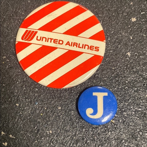 Vintage United Airlines Red and White Button with Blue J Pin